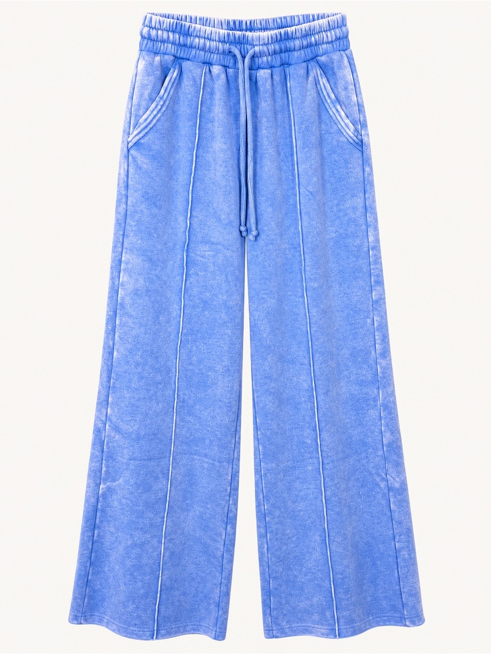 ‼️LAST 2- Zenana Acid Wash Fleece Pintuck Wide Leg Pants – Cornflower Blue 🩵 - Picture 3 of 4